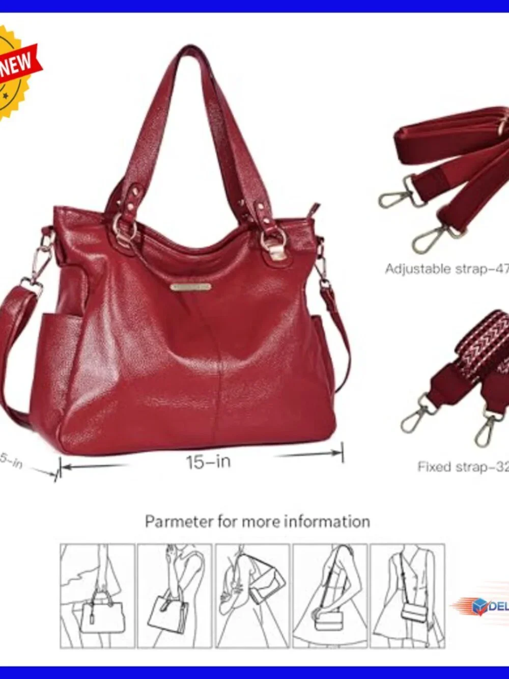 Large Genuine Leather Hobo Tote Bag for Laptop Work Travel
